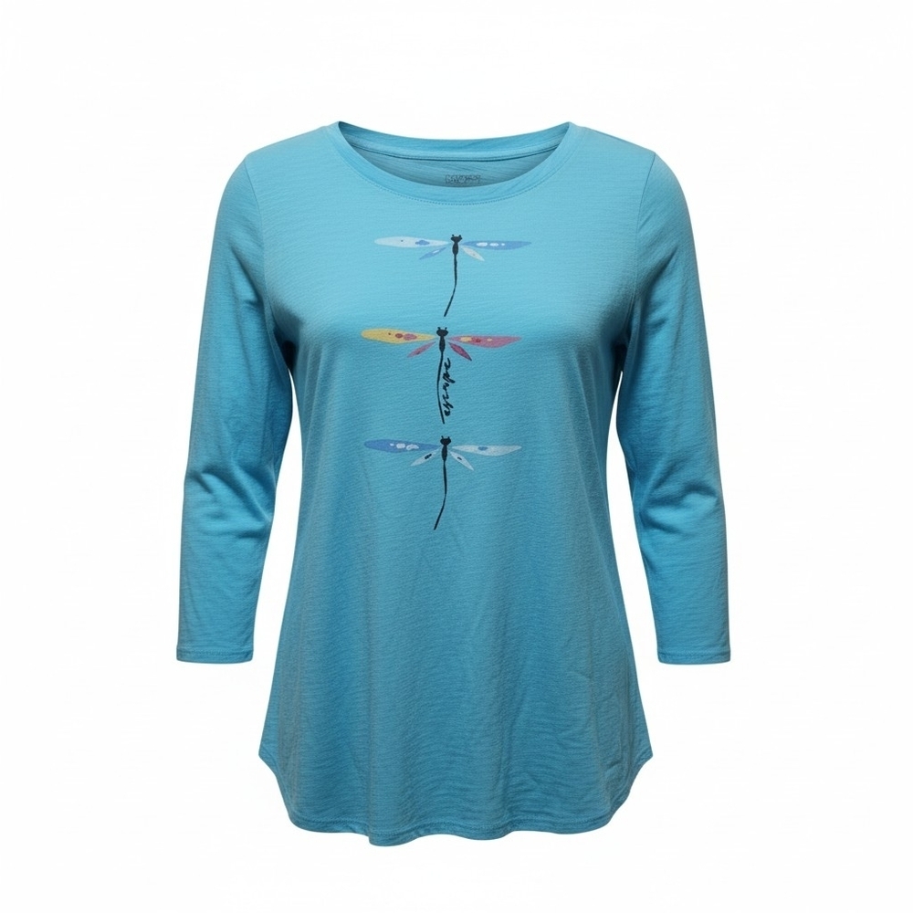 Sz Small ESCAPE by Habitat Clothes Top  Dragonfly Teal Blue 100% Peruvian Cotton